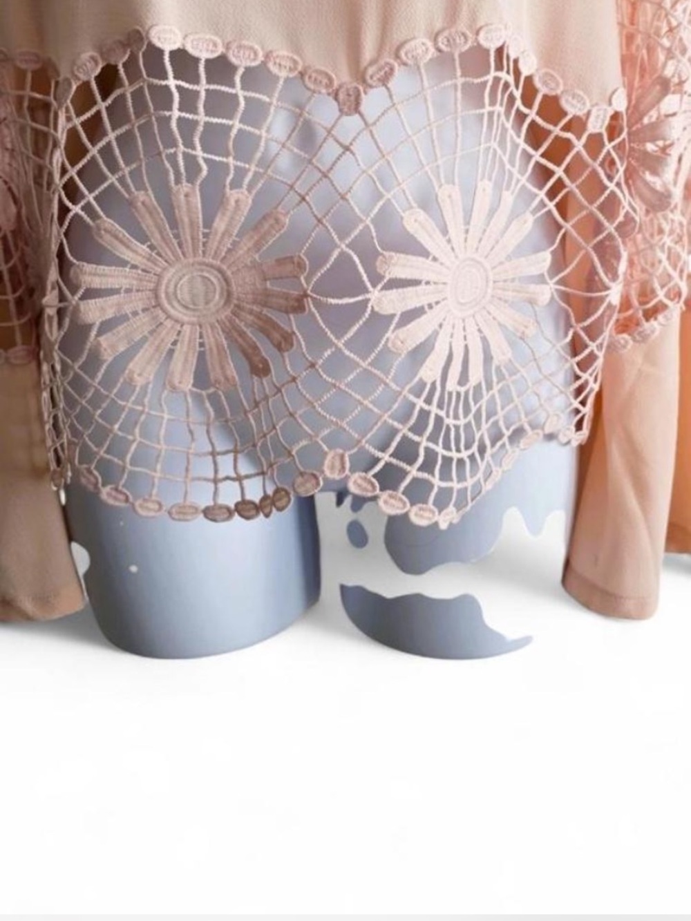 Vintage boho Women's Blush Pink Crochet-Hem Long Sleeve Top - Picture 5 of 8